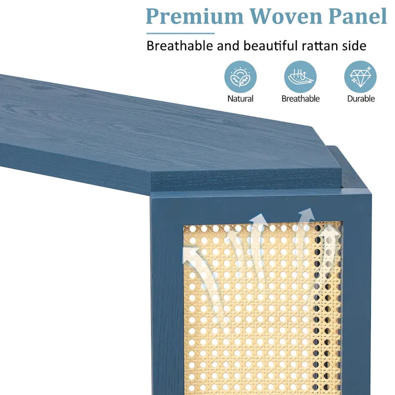 Arrow-Shaped Design Console Table Entryway Table with Open Shelf, Rattan Sofa Table Accent Table for Living Room Hallway