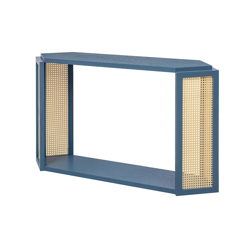 Arrow-Shaped Design Console Table Entryway Table with Open Shelf, Rattan Sofa Table Accent Table for Living Room Hallway