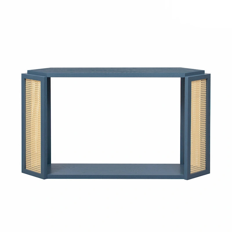 Arrow-Shaped Design Console Table Entryway Table with Open Shelf, Rattan Sofa Table Accent Table for Living Room Hallway