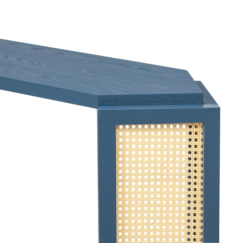 Arrow-Shaped Design Console Table Entryway Table with Open Shelf, Rattan Sofa Table Accent Table for Living Room Hallway