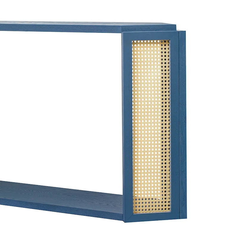 Arrow-Shaped Design Console Table Entryway Table with Open Shelf, Rattan Sofa Table Accent Table for Living Room Hallway