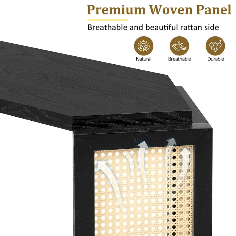 Arrow-Shaped Design Console Table Entryway Table with Open Shelf, Rattan Sofa Table Accent Table for Living Room Hallway
