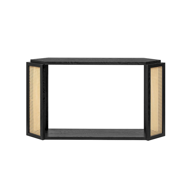 Arrow-Shaped Design Console Table Entryway Table with Open Shelf, Rattan Sofa Table Accent Table for Living Room Hallway