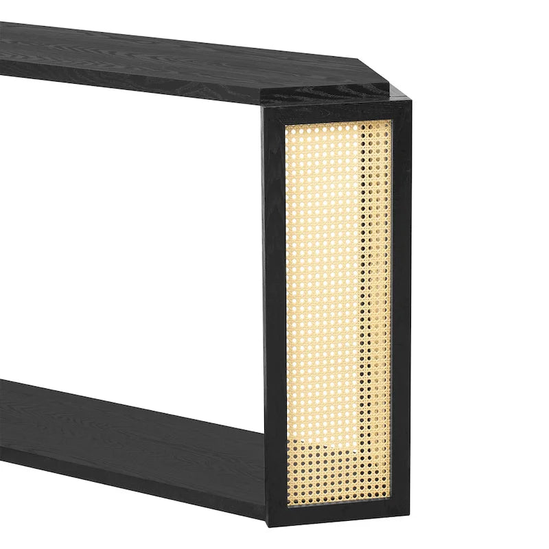 Arrow-Shaped Design Console Table Entryway Table with Open Shelf, Rattan Sofa Table Accent Table for Living Room Hallway