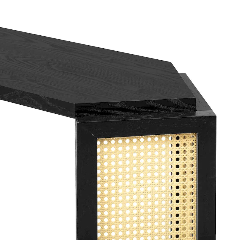 Arrow-Shaped Design Console Table Entryway Table with Open Shelf, Rattan Sofa Table Accent Table for Living Room Hallway