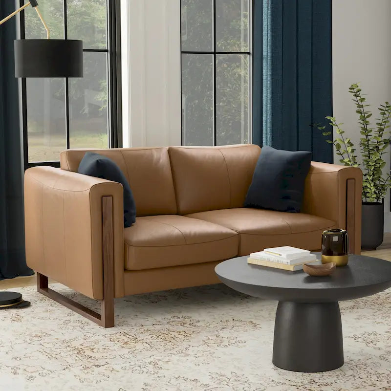 Modern, Contemporary 62 inch Wide Sofa in Genuine Leather