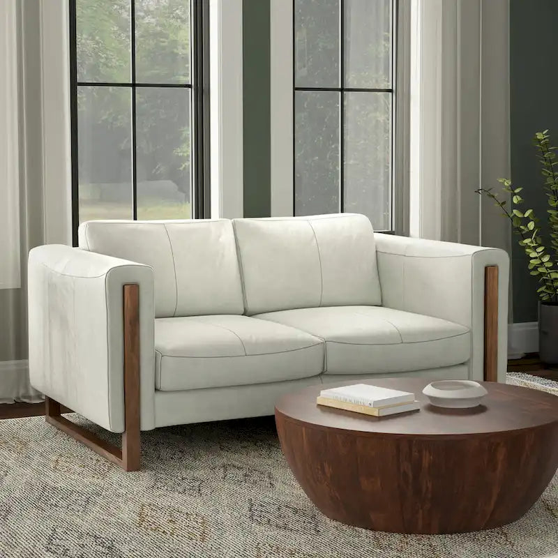 Modern, Contemporary 62 inch Wide Sofa in Genuine Leather