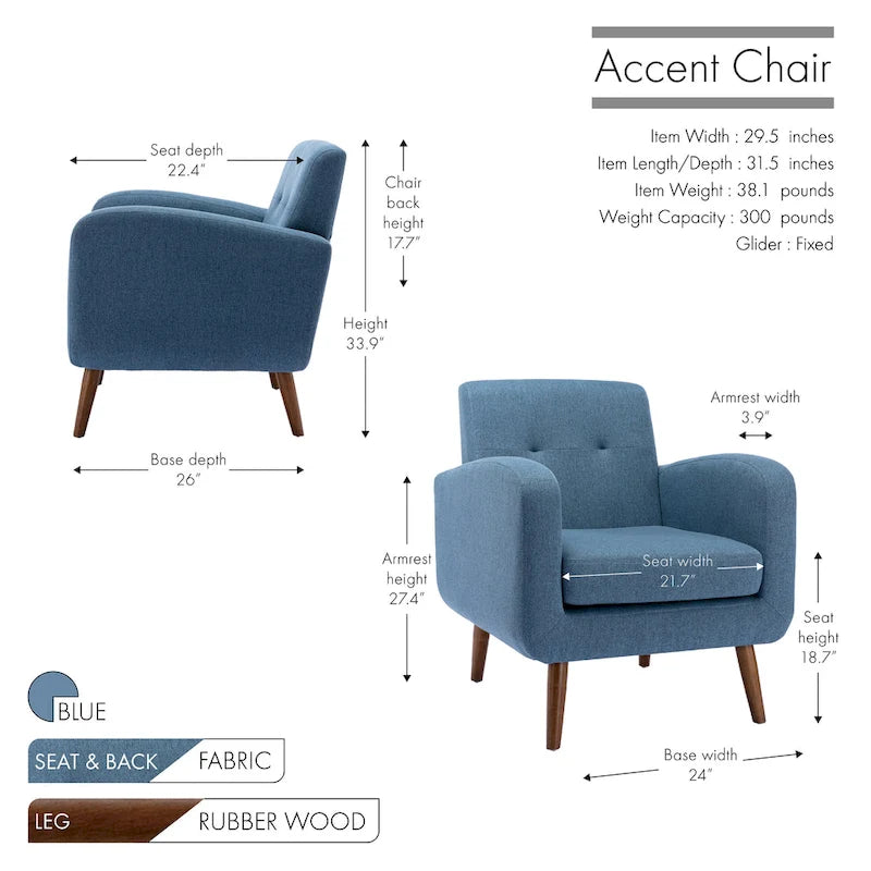 Accent Chair, Fabric or PU Upholstery, Rubberwood Legs