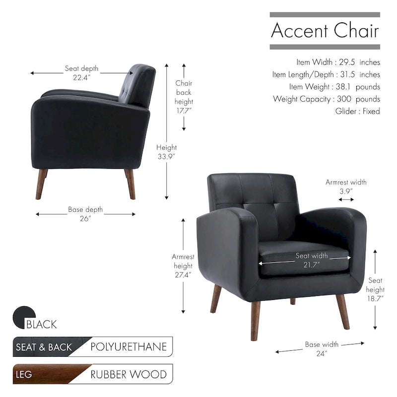 Accent Chair, Fabric or PU Upholstery, Rubberwood Legs