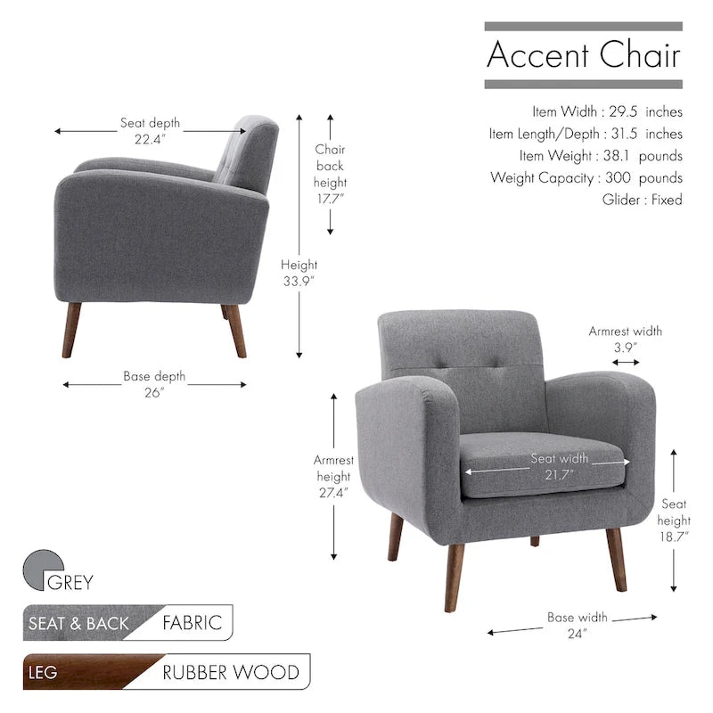 Accent Chair, Fabric or PU Upholstery, Rubberwood Legs