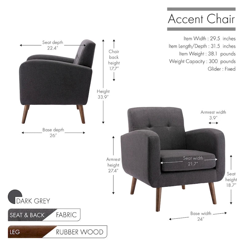 Accent Chair, Fabric or PU Upholstery, Rubberwood Legs