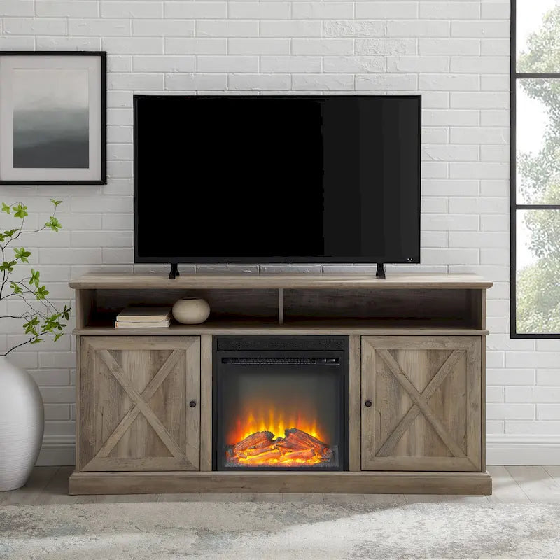 60-inch Barn Door Fireplace TV Stand