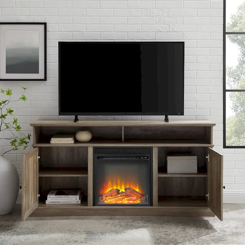 60-inch Barn Door Fireplace TV Stand
