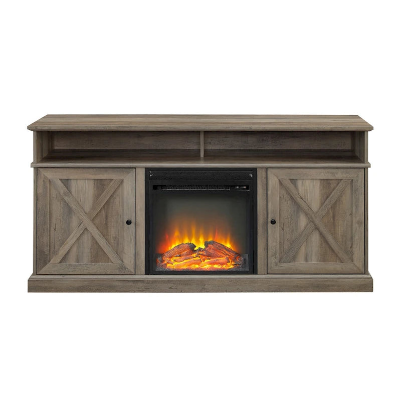 60-inch Barn Door Fireplace TV Stand