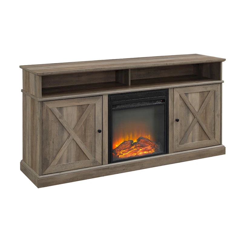 60-inch Barn Door Fireplace TV Stand