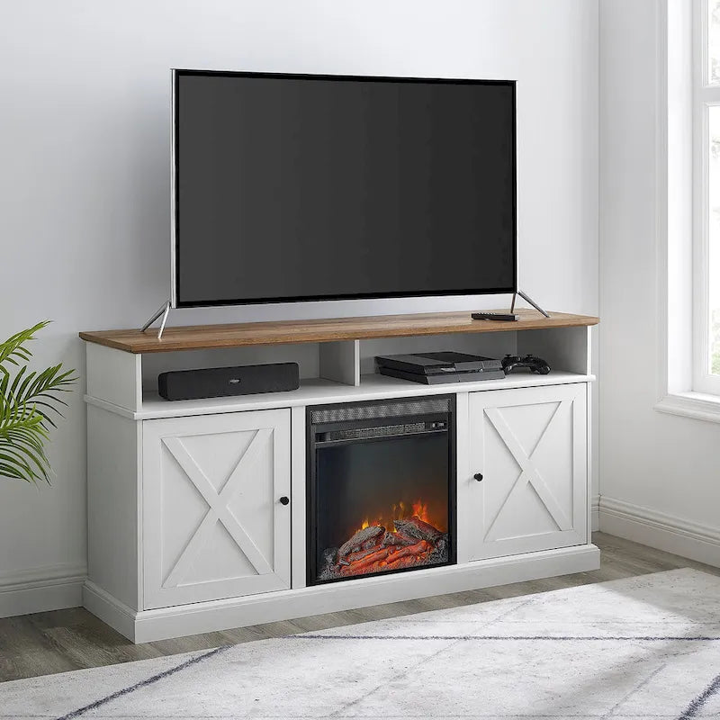 60-inch Barn Door Fireplace TV Stand