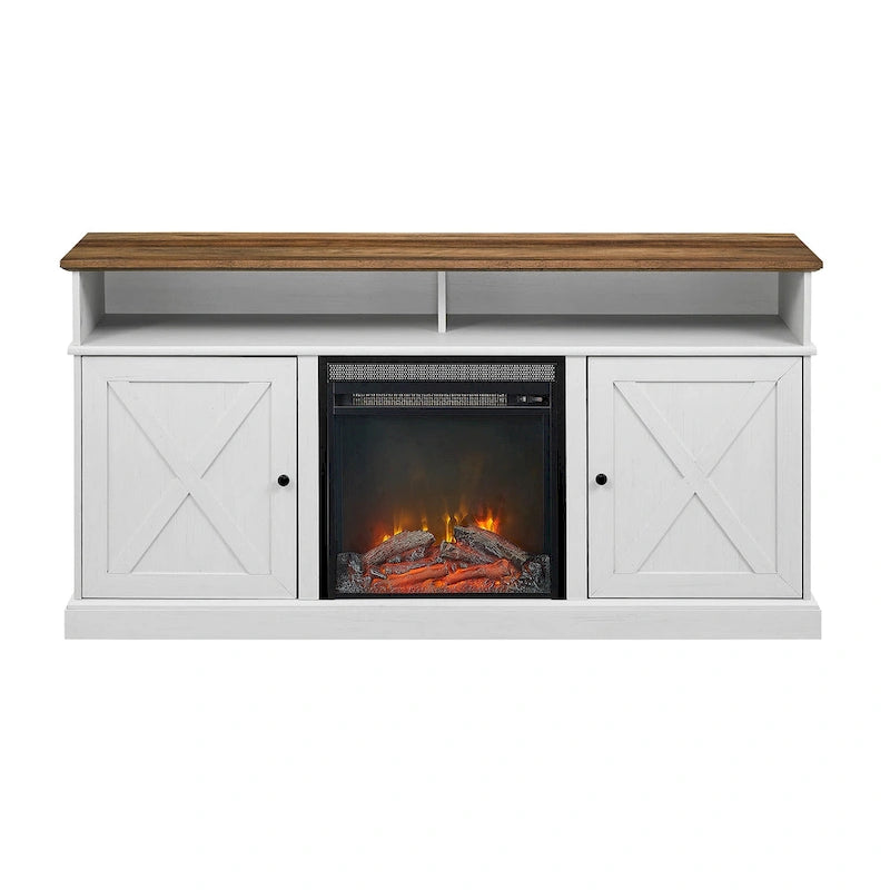 60-inch Barn Door Fireplace TV Stand