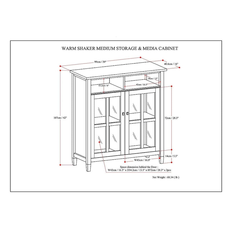 Wood Storage Media Cabinet - 39Wx16Dx42H