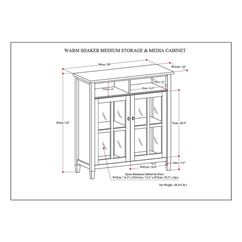 Wood Storage Media Cabinet - 39Wx16Dx42H
