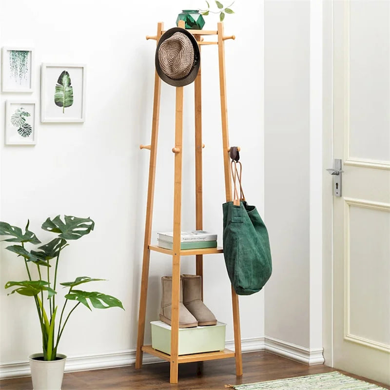 Solid Wood 8 Hook Freestanding Coat Rack Storage - 67h x 16l x 16l