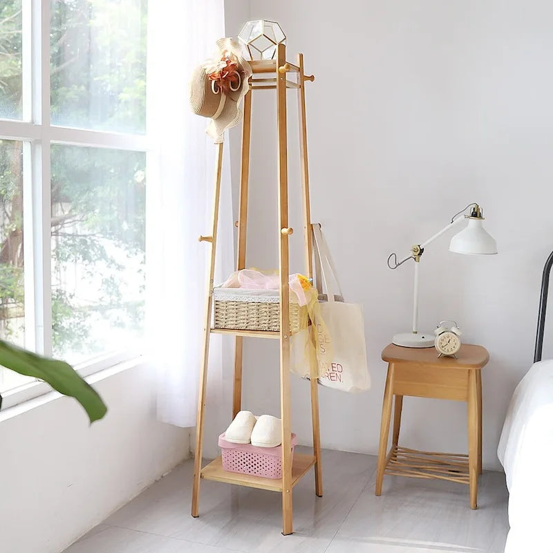 Solid Wood 8 Hook Freestanding Coat Rack Storage - 67h x 16l x 16l