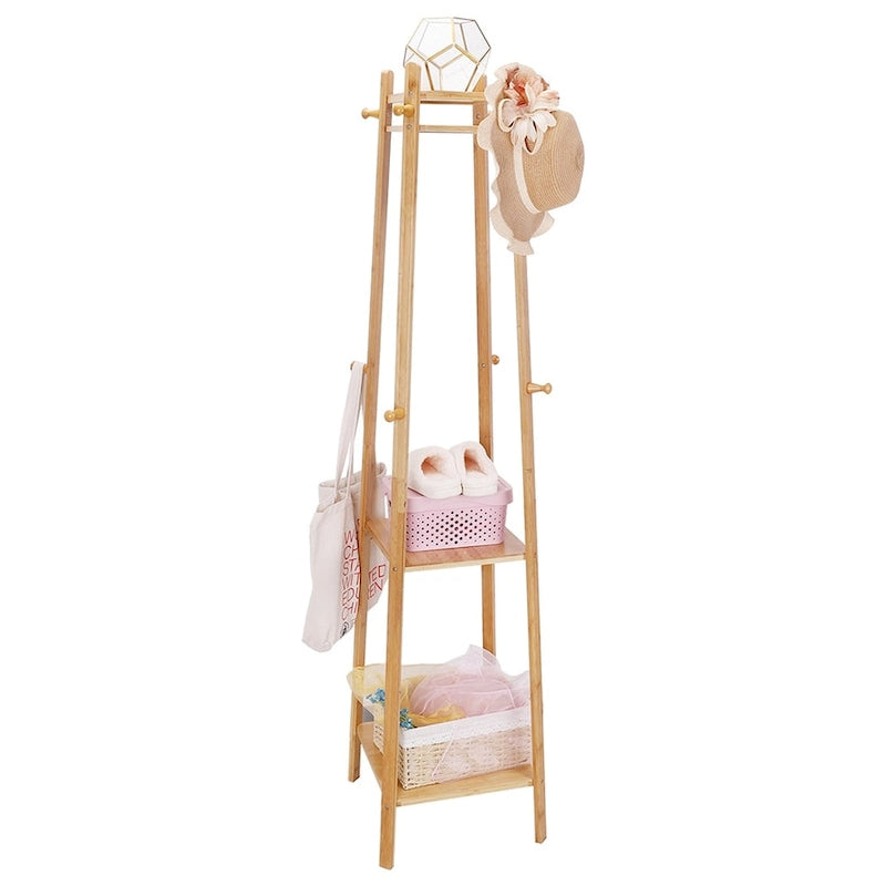 Solid Wood 8 Hook Freestanding Coat Rack Storage - 67h x 16l x 16l