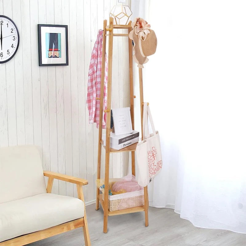 Solid Wood 8 Hook Freestanding Coat Rack Storage - 67h x 16l x 16l