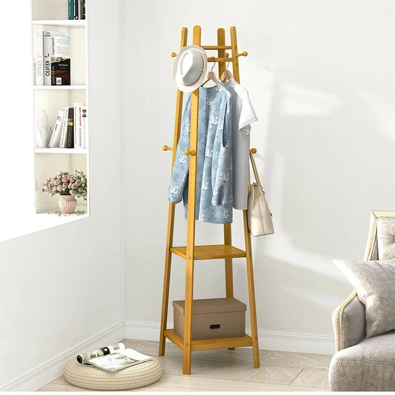 Solid Wood 8 Hook Freestanding Coat Rack Storage - 67h x 16l x 16l