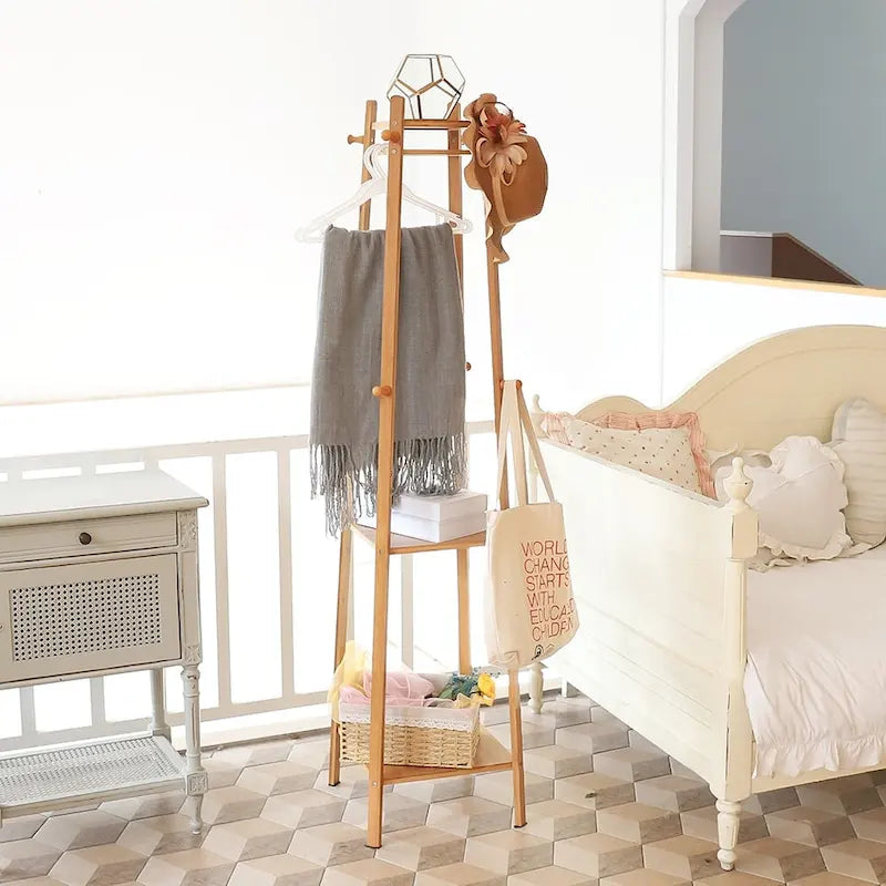 Solid Wood 8 Hook Freestanding Coat Rack Storage - 67h x 16l x 16l