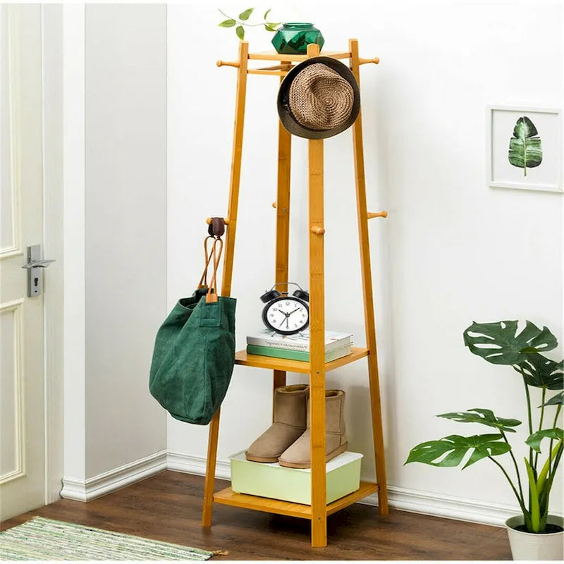 Solid Wood 8 Hook Freestanding Coat Rack Storage - 67h x 16l x 16l