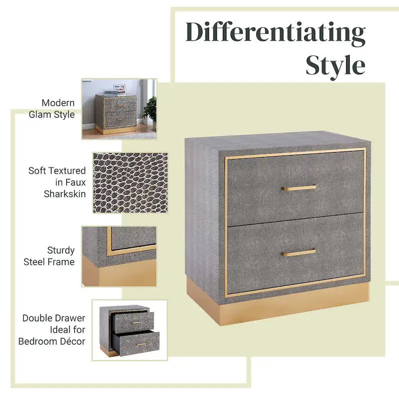 2-Drawer Faux Shagreen End table