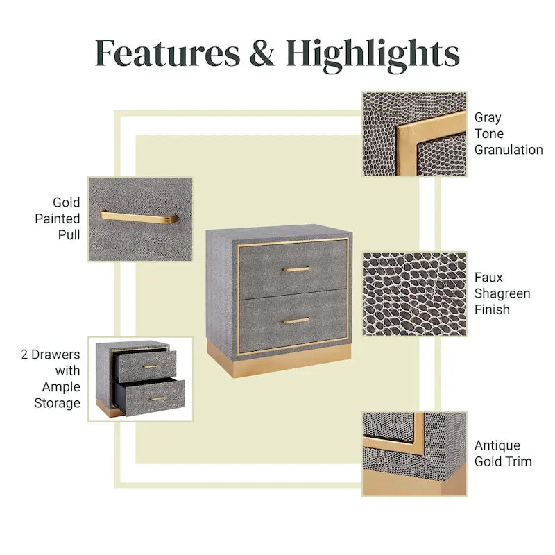 2-Drawer Faux Shagreen End table