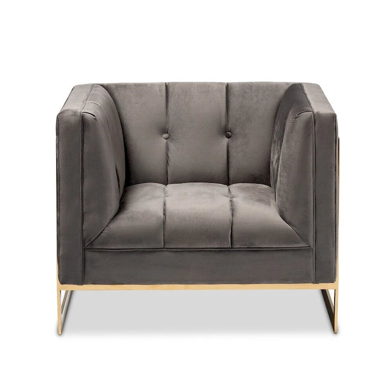 Glam Velvet Fabric Armchair with Gold-Tone Frame