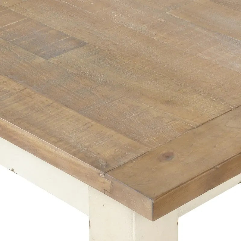 Antique White and Distressed Oak Wood Dining Bench