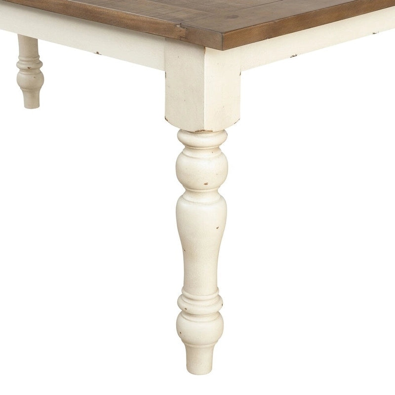 Antique White and Distressed Oak Wood Dining Bench