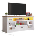 LED-TV-Schrank im Landhausstil für Fernseher bis 65, hohes Unterhaltungscenter mit Acryltüren