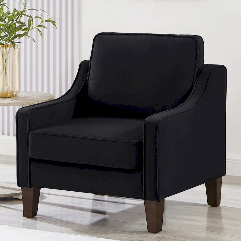 Upholstered Velvet Accent Chair with Wooden Legs