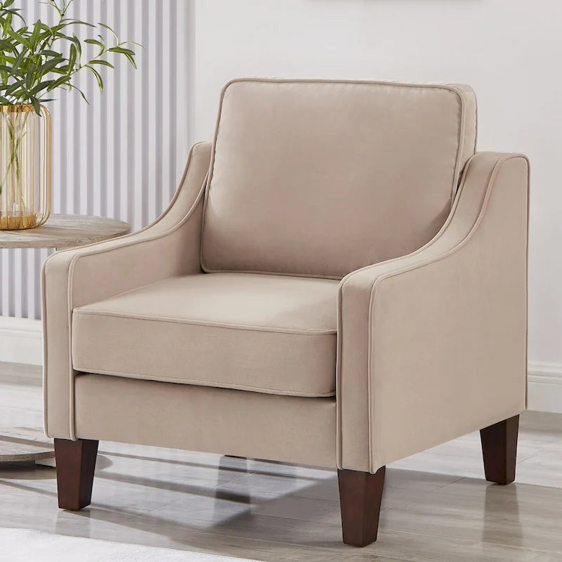 Upholstered Velvet Accent Chair with Wooden Legs