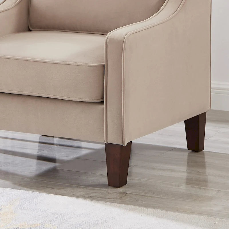 Upholstered Velvet Accent Chair with Wooden Legs