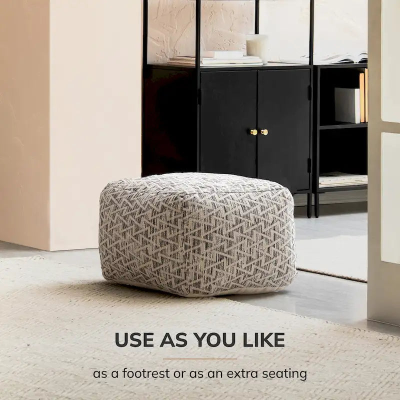 22- inch Square Black Pouf Ottoman - Handmade Footrest for Living Room, Bedroom, Patio