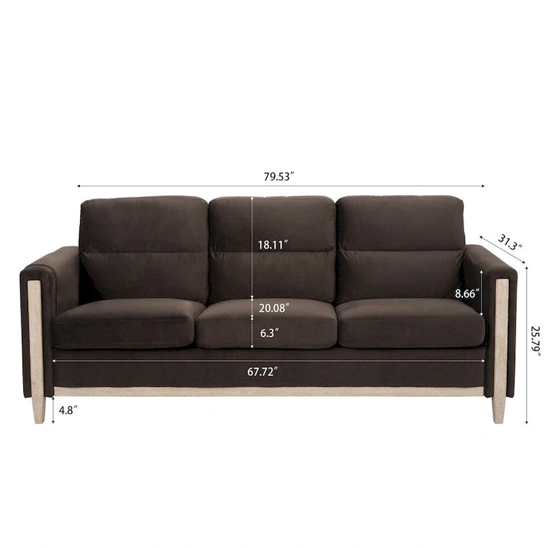 3-Seater Comfortable Sofa with Solid Wood Feet and Side Pocket