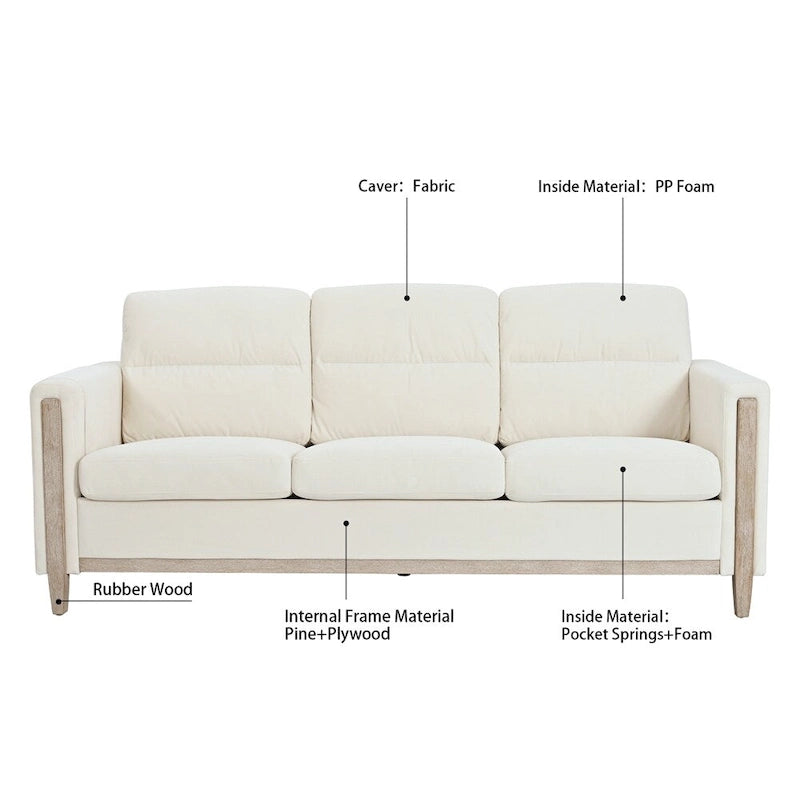 3-Seater Comfortable Sofa with Solid Wood Feet and Side Pocket