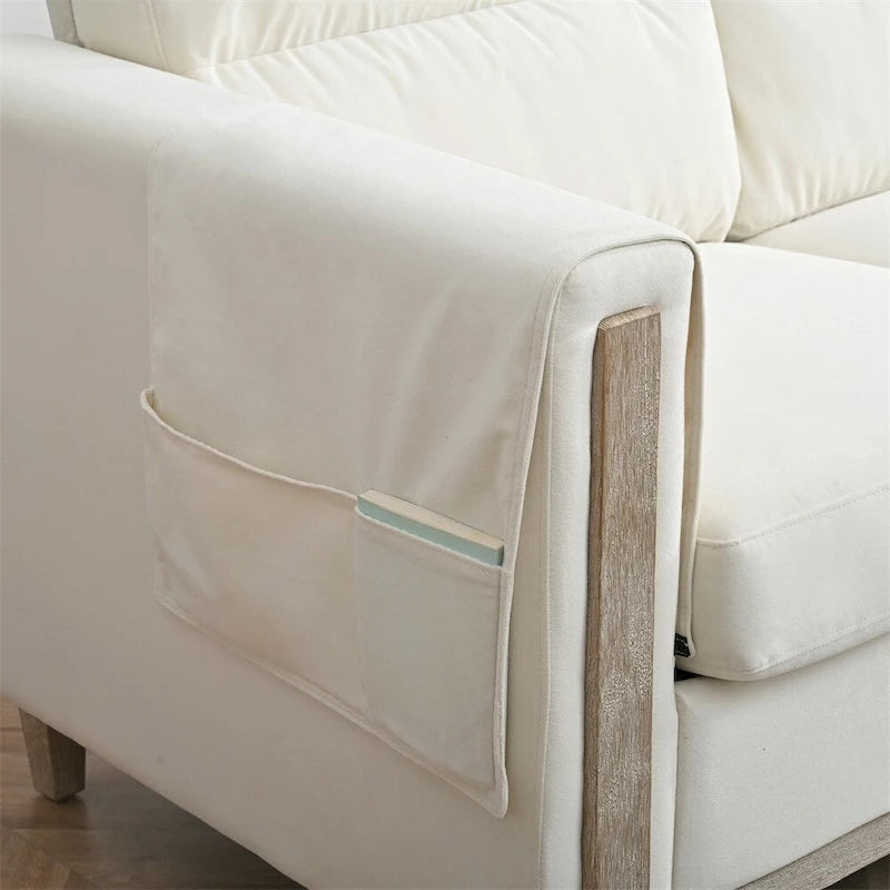 3-Seater Comfortable Sofa with Solid Wood Feet and Side Pocket