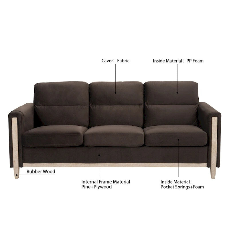 3-Seater Comfortable Sofa with Solid Wood Feet and Side Pocket