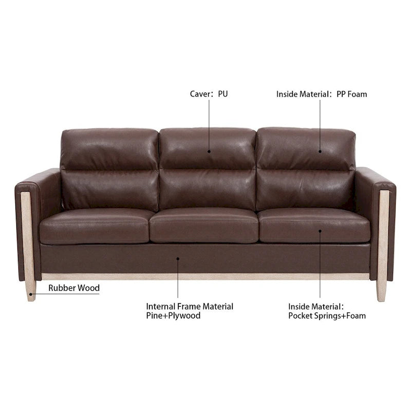 3-Seater Comfortable Sofa with Solid Wood Feet and Side Pocket