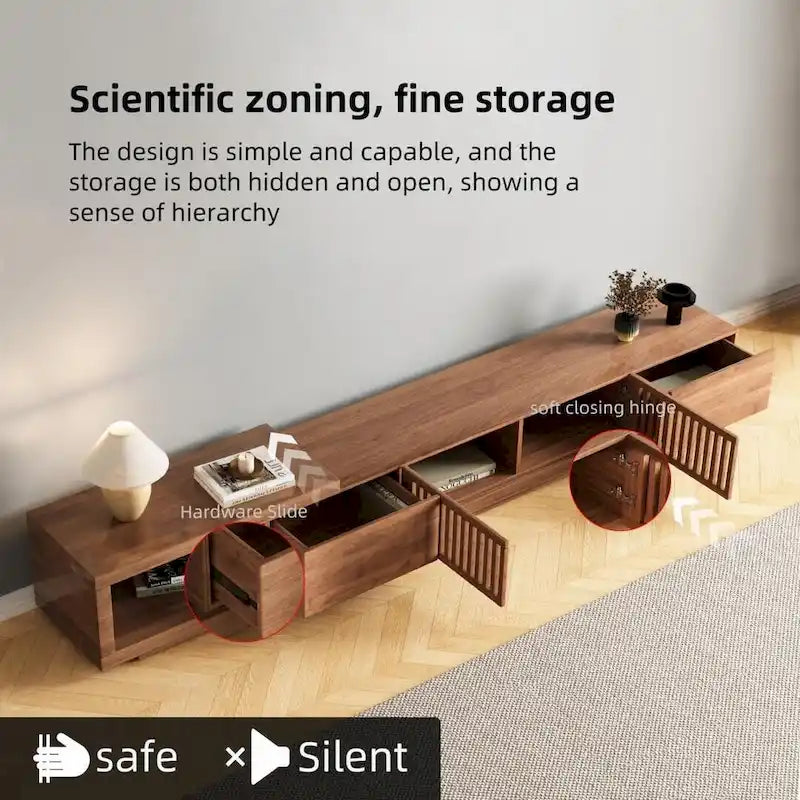 With 5 storage spaces, modern retractable up to 103 inches TV cabinet - 103W x 15.74D x 13.78H