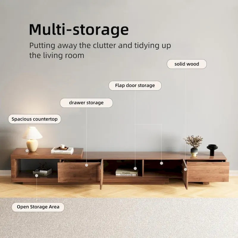 With 5 storage spaces, modern retractable up to 103 inches TV cabinet - 103W x 15.74D x 13.78H