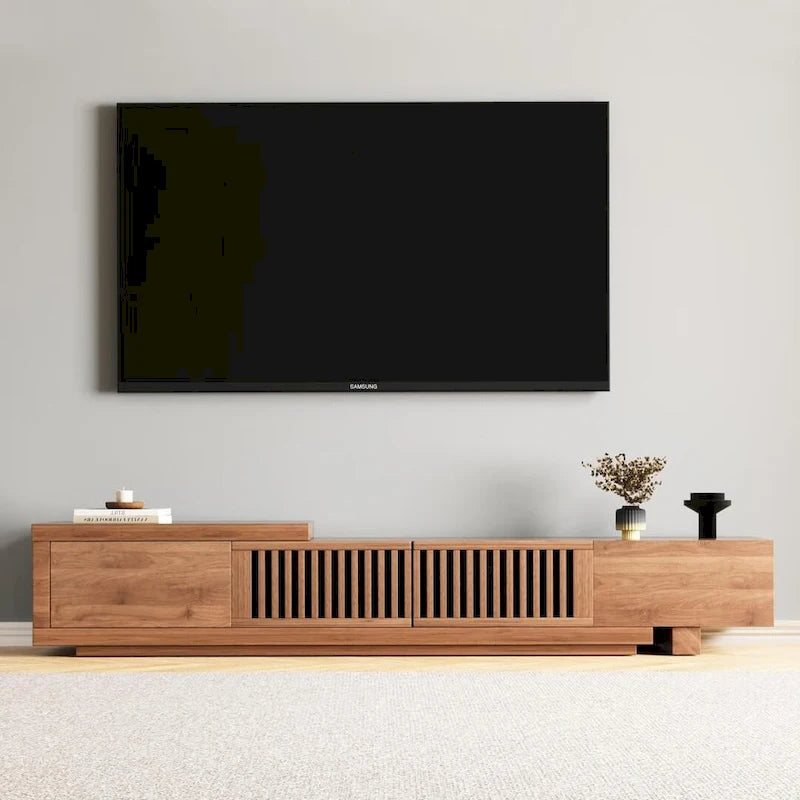 With 5 storage spaces, modern retractable up to 103 inches TV cabinet - 103W x 15.74D x 13.78H