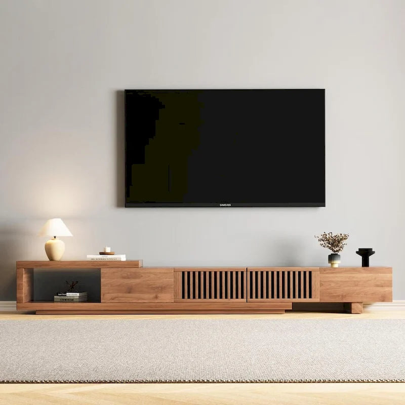 With 5 storage spaces, modern retractable up to 103 inches TV cabinet - 103W x 15.74D x 13.78H