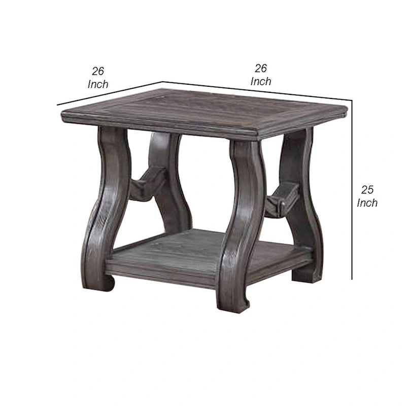 26 Inch Contemporary End Table, Flared Legs, Beveled, Platinum Gray